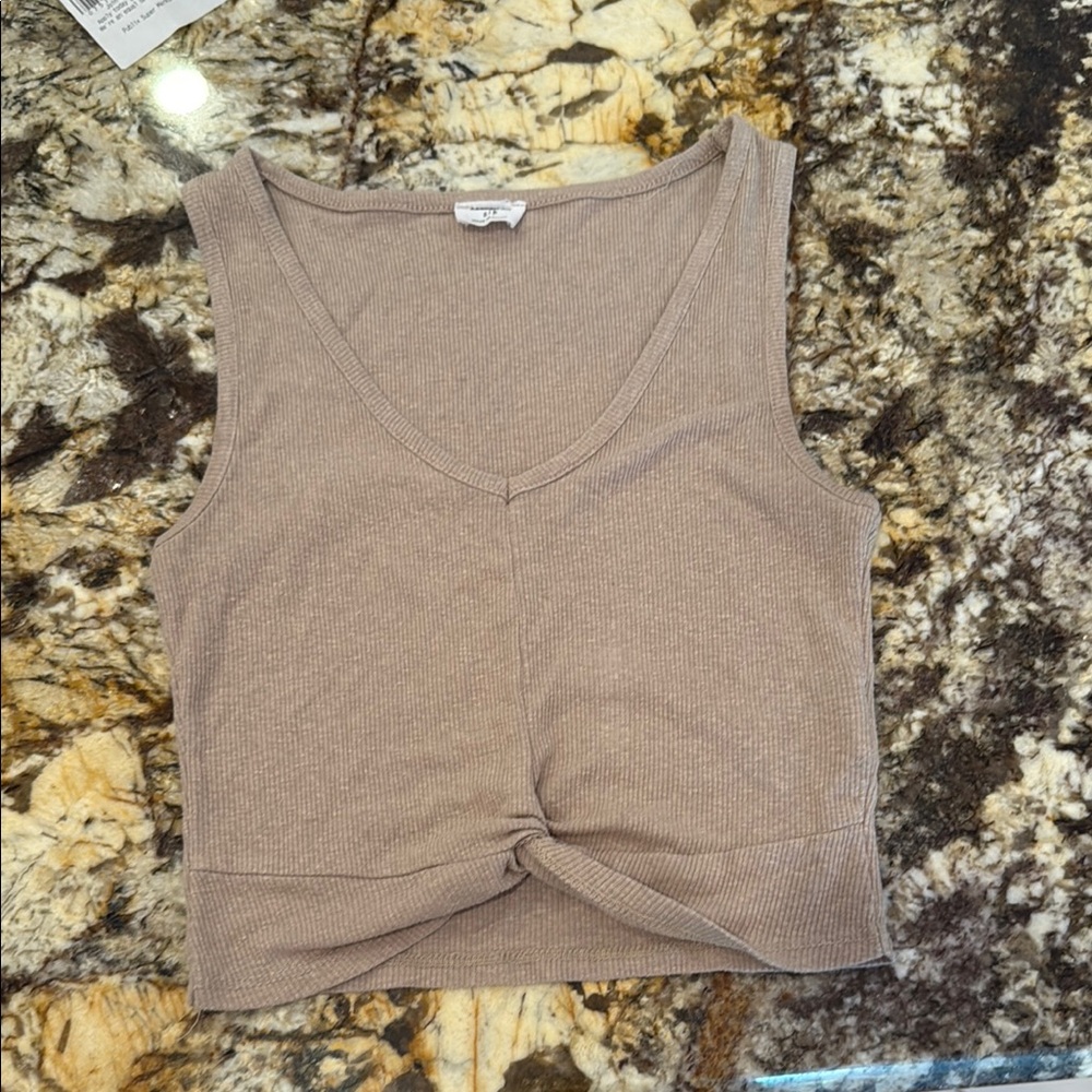 Cotton On Gray Brown Sleeveless Crop Tie Front Tank Top